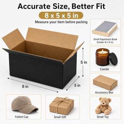 8x5x5 Black Shipping Boxes, Pack of 35 - size: 8"x5"x5"