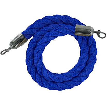 Montour Line Blue Heavy-Duty Twisted Polypropylene Rope 6 Feet with Satin Stainless Steel Snaps, Post Queue Line Barrier for Movie Theaters, Grand Openings, Hotels - color: Blue