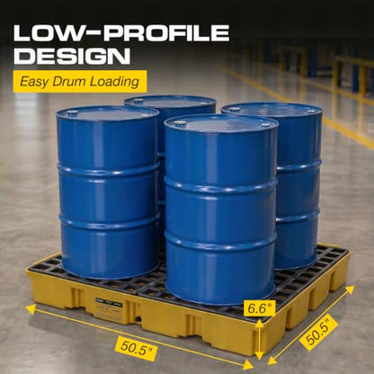 Eagle Square 4 Drum Spill Containment Pallet with Drain, Made in USA,Yellow - color: Yellow, size: 4 Drum, style: With Drain