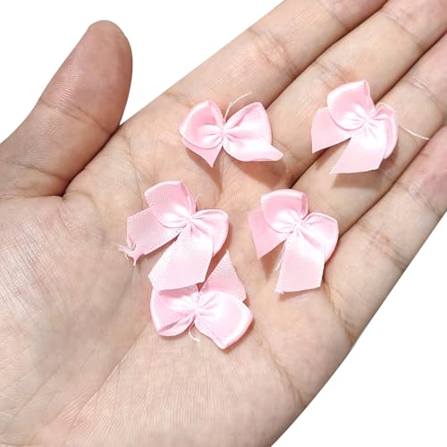 MECCANIXITY Mini Ribbon Bow 1" Mini Fabric Flower Bows Pink 150Pcs - color: Pink