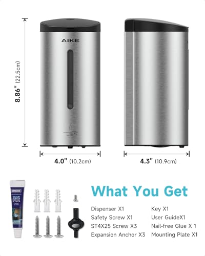 AIKE Automatic Liquid Soap Dispenser,25oz Capacity for Bathroom,Brushed - color: Brushed Stainless Steel