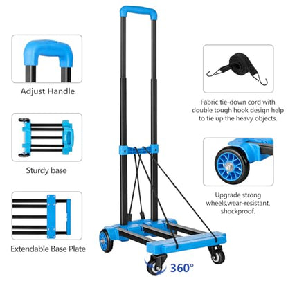 KEDSUM 290LB Folding Hand Truck, Portable Utility Cart with 4 Wheels, Blue - color: Blue 4-wheels