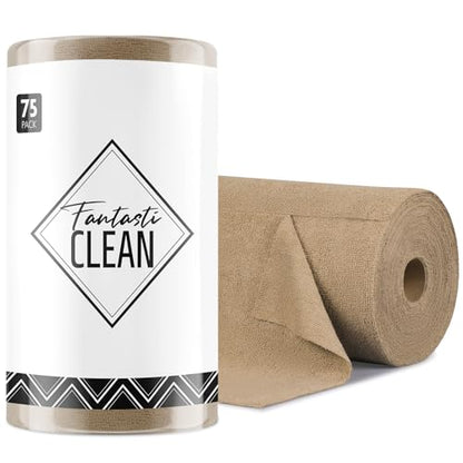 Fantasticlean Microfiber Cleaning Cloth Roll- 75 Sheets, 12" x 12" (Tan) - color: Tan, size: 75 pack