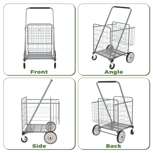 Heavy Duty Folding Shopping Cart for Groceries, Super Huge Grocery Carts - size: Super Huge-Grey 36Gal