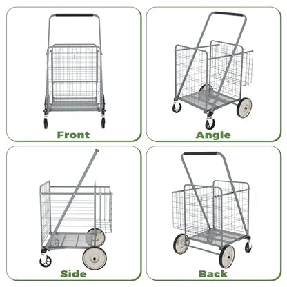 Heavy Duty Folding Shopping Cart for Groceries, Super Huge Grocery Carts - size: Super Huge-Grey 36Gal