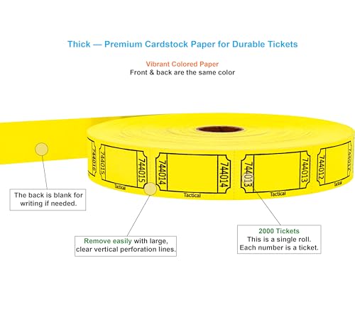Tacticai 2000 Blank Raffle Tickets, Single Roll, Yellow - color: Yellow