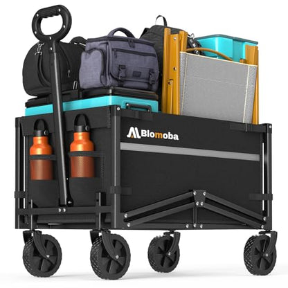 Blomoba Collapsible Wagon Cart, 220LBS Utility Wagon with Wheels, Black - color: Black, size: 100L