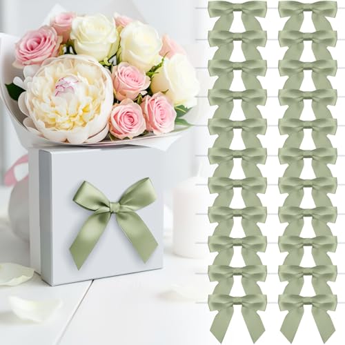 3.5" Sage Green Satin Ribbon Bows (50 Packs) - color: Sage Green, size: 3.5 Inch - 50pcs