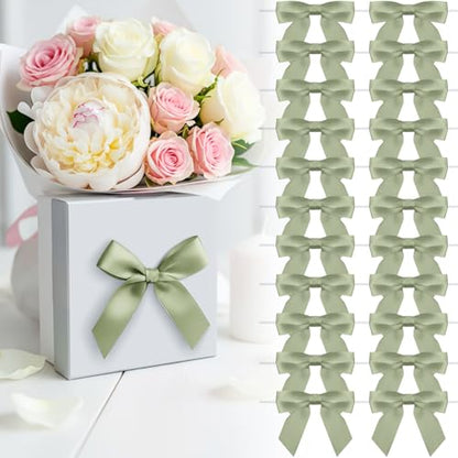 3.5" Sage Green Satin Ribbon Bows (50 Packs) - color: Sage Green, size: 3.5 Inch - 50pcs