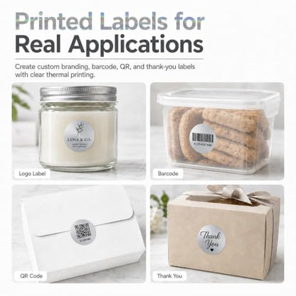 Metallic Silver Thermal Labels 1 × 2 Inch Vinyl Stickers 300 PCS - color: Matte Silver, size: 1 × 2 Inch