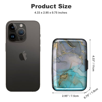 ELFISH Mini RFID Aluminum Wallet Credit Cards Holder Business Card Case Metal ID Case for Men Women（Blue Purple Marble - color: Blue Purple Marble