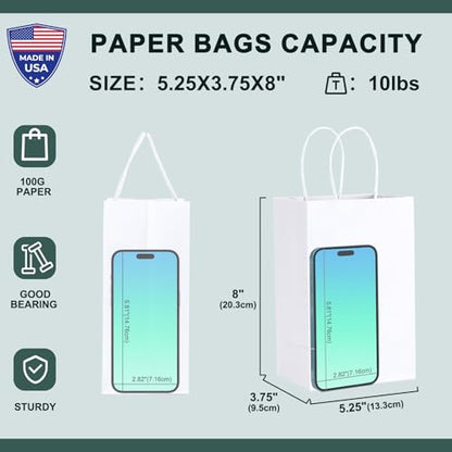 METRONIC White Paper Gift Bags 5.25 x 3.75 x 8 Inch 500 Pack - color: White, size: 1 Count (Pack of 500)