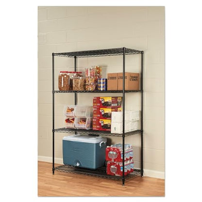 Alera ALE Industrial Heavy-Duty Wire Shelving Starter Kit, 4-Shelf, 48w x 24d x 72h, Black - color: Black, size: 48" x 24" x 72"