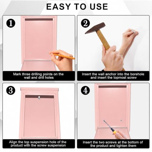CHONOVO Metal Cash Box 10.2" with 2 Magnetic Whiteboard, Pink - color: Pink