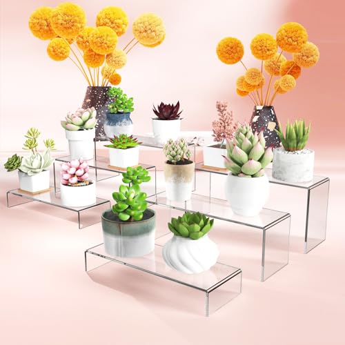 6 PCs 9 Inch Clear Acrylic Display Risers 3 Tier Stand - color: Clear 6 PCs