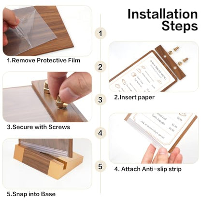 3 Pack 4x6 Acrylic Sign Holder Table Top Sign Holder with Wood-Color Base - size: 4 x 6