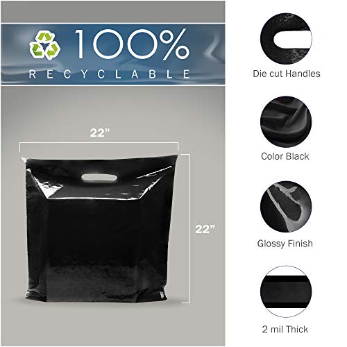 22x22 Black Plastic Bags, Extra Large, Glossy Finish, 2 Mil Thick, 100 Pack