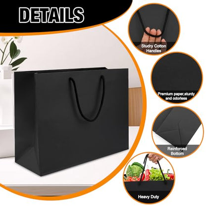 MUIIGOOD Gift Bags With Handles Paper Gags Medium Bulk For Party Shopping Birthday Wedding (3Pcs Black-35 * 26 * 13cm)