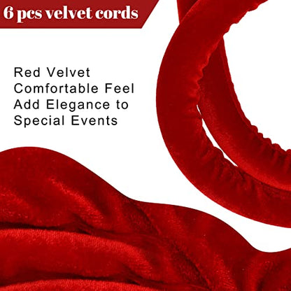 Fumete 6 Pcs Velvet Rope 4 Feet with Gold Hook Crowd Control, Red - color: Red