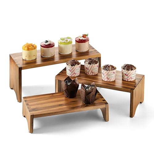 Tidita Wooden 3 Tier Cupcake Stand, Riser Display Stand with Non-Slip Pads - color: Acacia
