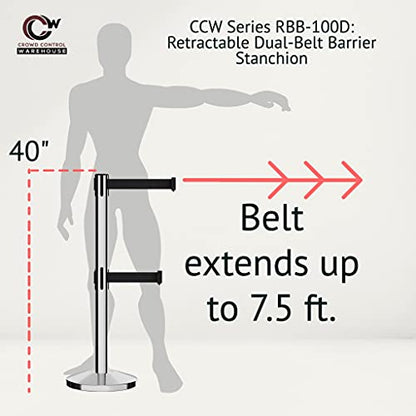Crowd Control Warehouse CCW RBB-100D Retractable Stanchion Barriers, 2-Pack - color: Black, size: 7.5 Foot