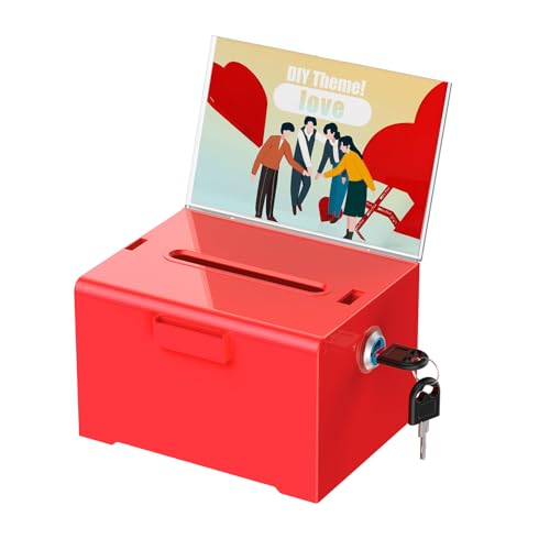 Uniclife 6.2"x 5" x 4" Red Acrylic Donation Box with Lock and Slot - color: Red, size: 1 Pack