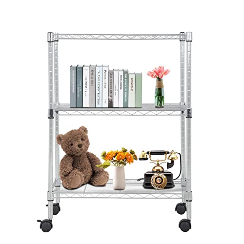 BestOffice | 3-Tier Wire Shelf with Wheels | 23" x 13" x 31" | Chrome - color: Chrome, size: 23"D x 13"W x 31"H