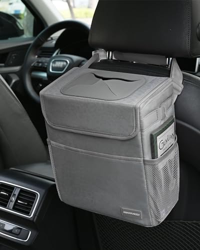 SIBOFUEGO Cute Car Trash Can with Lid, Collapsible, Leak-Proof, 2 Gallon - color: Gray Leopard, size: 2 Gallons