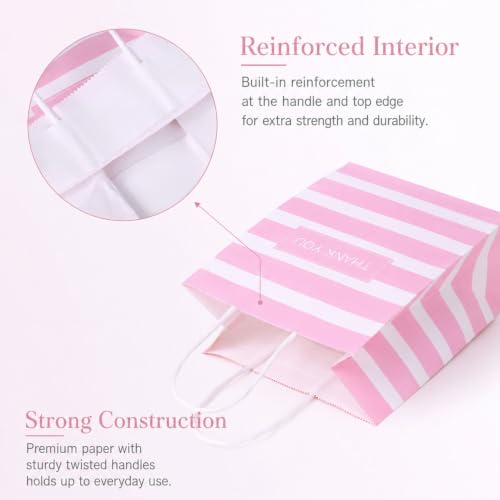 Small Gift Bags with Handles,50pcs Kraft Paper Bags,Thank You,Pink - color: Pink Thank You