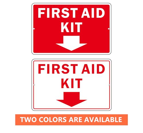 First Aid Sign, (2 Pack) Self Adhesive First Aid Kit Sign for Wall, Aluminum Metal Signs With 2 Pre-drilled Holes (9 x 6 inches, Red/White) - color: Red /White