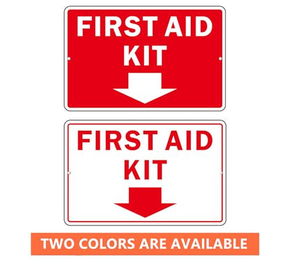 First Aid Sign, (2 Pack) Self Adhesive First Aid Kit Sign for Wall, Aluminum Metal Signs With 2 Pre-drilled Holes (9 x 6 inches, Red/White) - color: Red /White