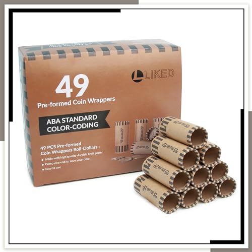 LLIKED 49 PCS Preformed Coin Wrappers Rolls -1 Dollars - size: 49 Dollars Coin Rolls