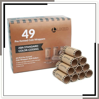 LLIKED 49 PCS Preformed Coin Wrappers Rolls -1 Dollars - size: 49 Dollars Coin Rolls