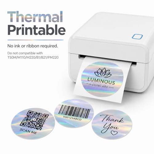 Round Holographic Silver Thermal Label 2 Inch Vinyl Sticker 200 PCS - color: Holographic Silver, size: 2 × 2 Inch