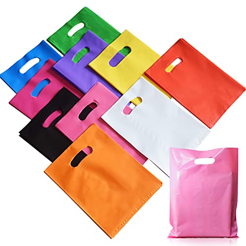 Plastic Party Favor Bags, 50 PCS 6" x 8" Assorted Color Party Goodie Bags for Kids, Plastic Favor Bag Bulk with Handle for Kids Birthday Party, Christmas, Halloween, Weddings - color: Multicolor-50PCS