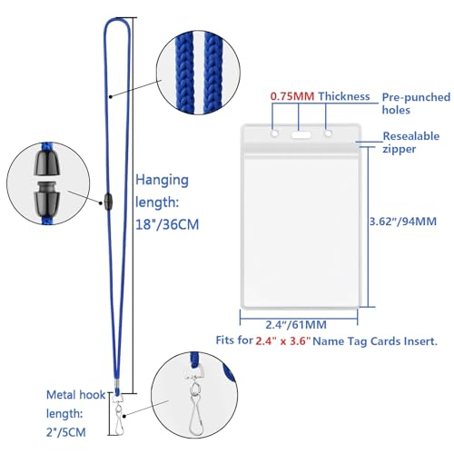 Breakaway Lanyards for ID Badges 10 Pack with Clear Vertical Badge Holders - color: Breakaway Blue, size: 10 Pack