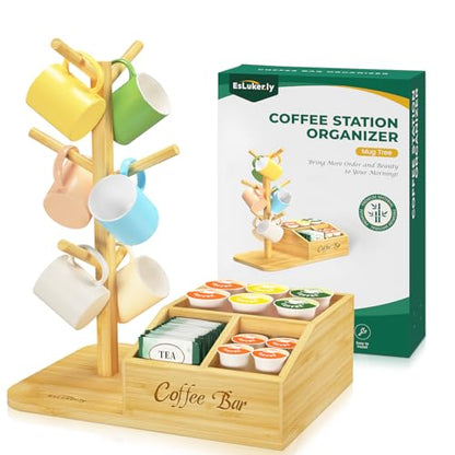 EsLuker.ly Mug Tree Holder Stand, Countertop Bamboo Coffee Cup Organizer - color: Bamboo