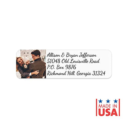 Custom Image Upload Elegant Rolled Address Labels / 250 Personalized Return Address Labels/Designer Address Stickers in Elegant Plastic Dispenser - size: 250 Labels, style: Script