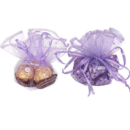 100Pcs 9.8 Inch Round Organza Bags, Drawstring Tulle Wedding Party Favor Pouch Christmas Candy Gift Bags (Light Purple) - color: Light Purple