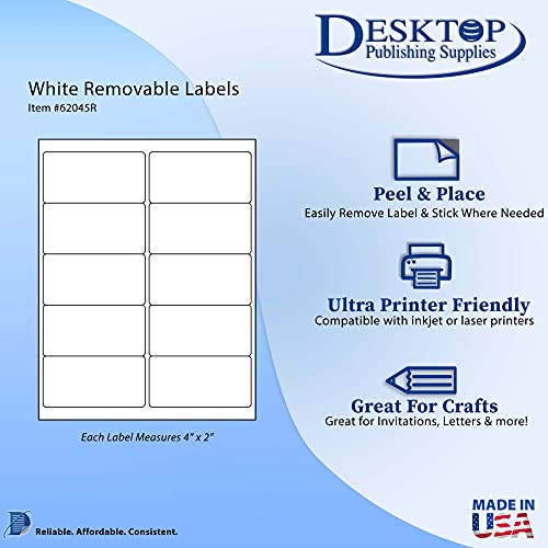 White Removable Shipping Labels 2" x 4" Mailing Stickers - 250 Labels - size: 2*4 inches