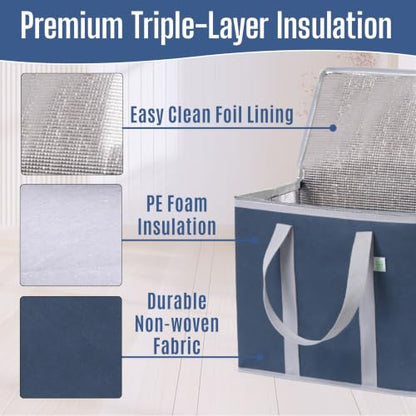 VENO 3 Pack Cooler Bag Insulated Grocery Bags for Food Delivery Heavy Duty - color: Dark Blue, size: 3 Pack