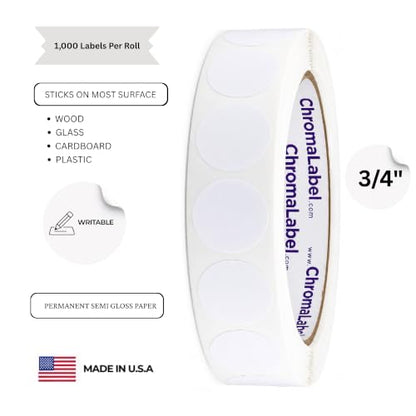 ChromaLabel White Circle Stickers, 3/4 Inch, 1000/Roll - color: White, size: 3/4"
