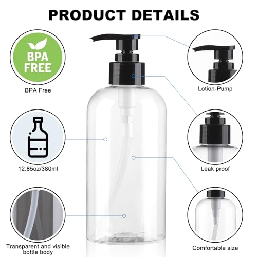 Empty Pump Bottles Dispenser 12.85oz/380ml Clear 2 Pack