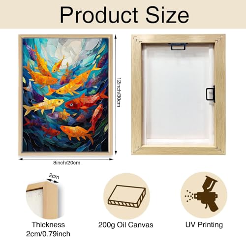 Koi Fish Stained Glass Wooden Box Sign Wall Art 8x12 Inch - color: Colorful Koi Fish