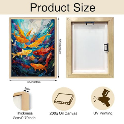 Koi Fish Stained Glass Wooden Box Sign Wall Art 8x12 Inch - color: Colorful Koi Fish