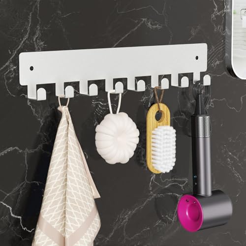 pickpiff Sliver Key Holder for Wall Adhesive, Key Hooks with 8 Hooks, No Drill for Living Room, Kitchen, Office - color: Sliver