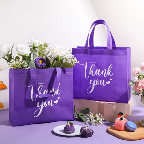 Sweetude 30 Thank You Non Woven Gift Bag, 11 x 12 x 5 Inch, Dark Purple - color: Dark Purple, size: 11 X 12 X 5 Inch