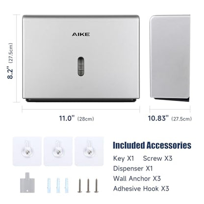 AIKE 200-Sheet Multifold Paper Towel Dispenser,No-Drill Wall Mount,Silver - color: Silver