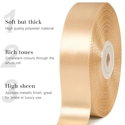 Champagne Satin Ribbon, 1 Inch, 50 Yards - color: champagne