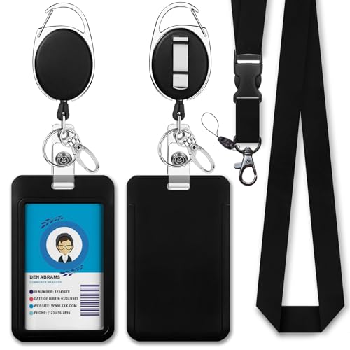 Giancomics Black Lanyards for ID Badges, Badge Holder Retractable Reel Card - color: 0 Black